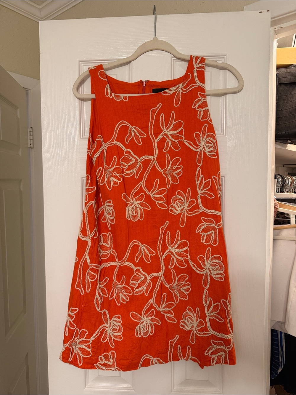 Alex Marie Orange Sleeveless Embroidered Shift Dress